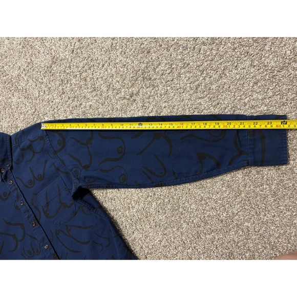 Taylor Stitch Gravel & Gold Navy Long Sleeve Button Down Shirt Boobs AOP Mens 40 - Picture 15 of 16